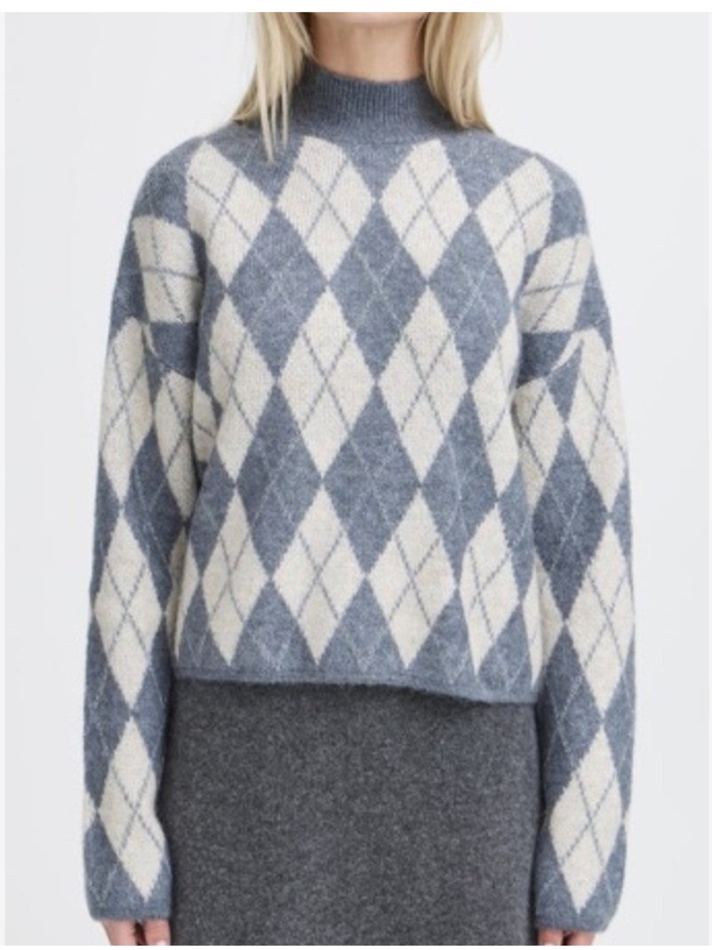 B. Young BYNAFTA Argyle Sweater in Stormy Weather Melange NWT Med